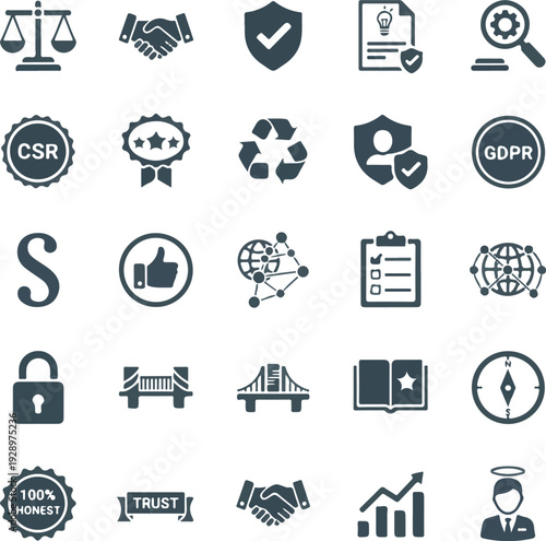 Corporate Social Responsibility (CSR) and Business Ethics Icon Set