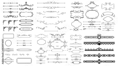 Set of decorative divider elements. Border flourish collection. Divider ornament, borders, doodle, separators, page dividers, header