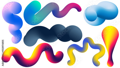 Abstract 3D Gradient Fluid Shapes Set, Colorful Liquid Blob Elements Collection for Modern UI, Branding, Social Media Design, Posters, Web Headers and Creative Digital Artwork