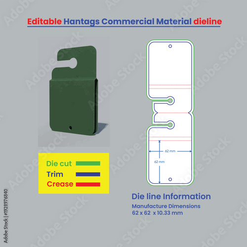 Die line template for hang tag commercial material editable design vector illustration