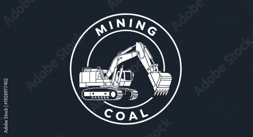 Mining coal excavator logo design on black background, industry concept.