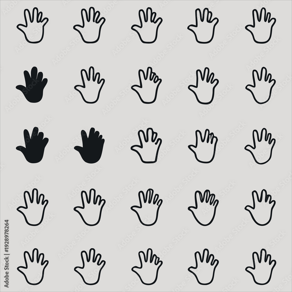 Fototapeta premium Minimal Hand Icon Set – Human Gesture Outline Vector for UI and Web Design