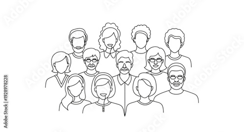 Diverse group of people illustrated in a simple line drawing style.