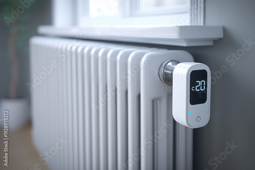 Radiator Display Showing Room Temperature Representing Home Heating and Energy Control