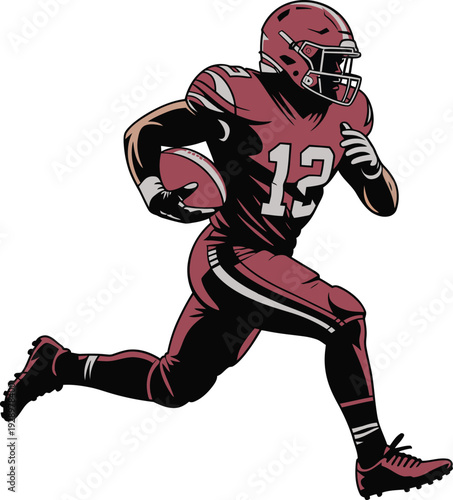 American Football Player Running Vector Illustration: Sports Athlete Mascot Character.