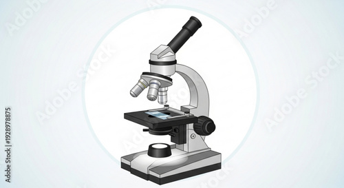 Detailed illustration of a silver and black microscope on a white background laboratory equipment for science and research purposes educational tool