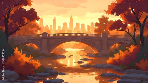 Architectural marvel A modern bridge bathed in the golden light