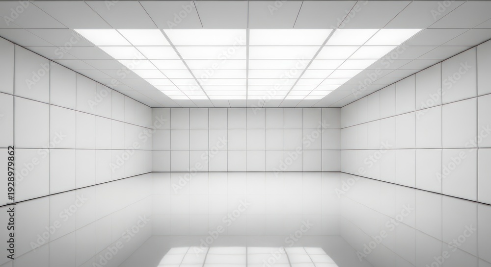 Obraz premium Immaculate interior exhibiting a modern design with tile walls and glossy floor reflection