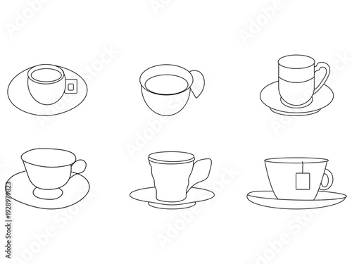 Simple Line Art Icons of Cups set vector