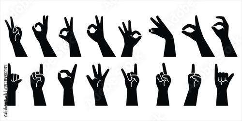 Silhouette Hand Gestures Collection Showing Various Signals And Communication vector illustration