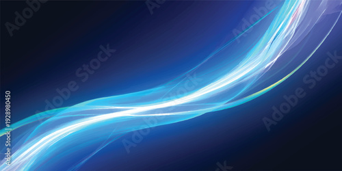 A soft blue wave background features a flowing motion of light and elegant fractal lines creating an abstract art design with a smooth curve texture and watery energy pattern