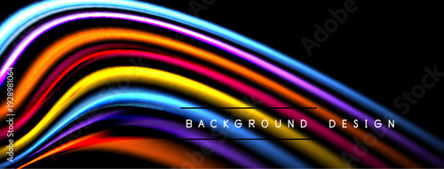 Abstract colorful waves flow across black space. Vibrant hues create dynamic, modern visual effect. Smooth lines suggest movement, energy.
