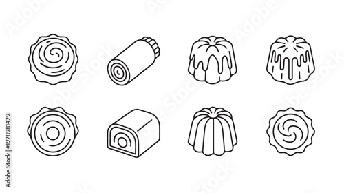 Set of Line Art Pastries and Cakes Sweet Desserts Collection Minimalist Food Icons Stock Illustration