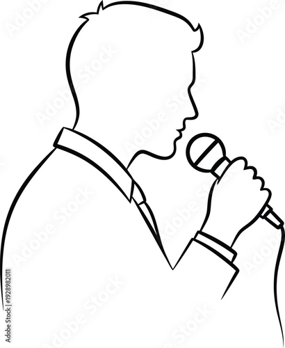 World press freedom day. Man Speaking into Microphone Silhouette Vector Illustration of Public Speaker