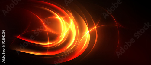 Abstract fiery lines swirl, creating dynamic orange glow against dark background. Intense energy radiates from central point.