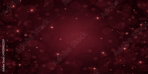 Bright red abstract Christmas background with shiny bokeh lights, sparkling stars, and glitter particles for a festive winter holiday celebration design