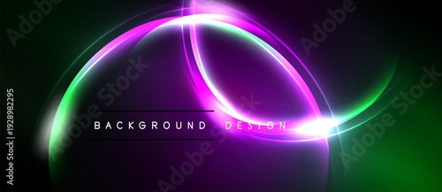 Abstract neon design. Glowing curves create dynamic visual effect. Dark background emphasizes bright colors, modern aesthetic.