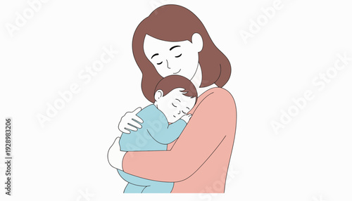 Loving mother cradling her sleeping baby in her arms with tenderness and care, depicting a moment of deep maternal affection and bonding