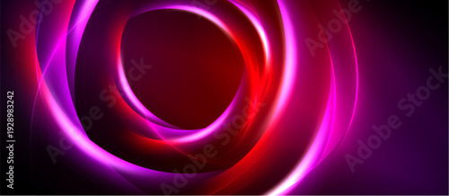 Abstract design features vibrant swirling lines. Red, purple hues create dynamic energy, contrasting dark background. Modern, sleek aesthetic.