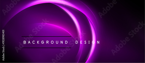 Dark purple abstract background. Smooth curves create dynamic light effect. Text reads background design. Minimalist, modern aesthetic.