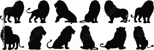 Collection of lion silhouettes in different poses and stances lions animal