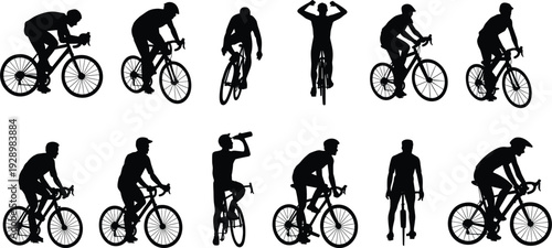 Collection of Cyclist Silhouettes in Various Poses and Actions cycling bicycle