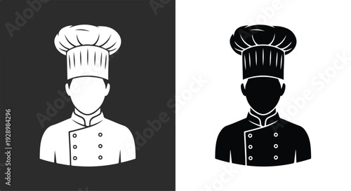 Two chef silhouettes in white and black against contrasting backgrounds.