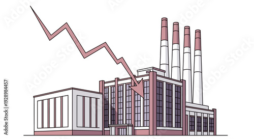 Industrial Decline Illustrated A Factory With A Falling Trend Line Symbolizing Economic Downturn