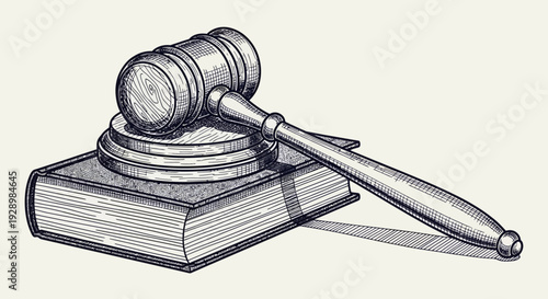 The Symbol of Justice A Gavel Resting on a Law Book, Representing Legal Authority and Judgment
