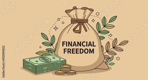 Achieving financial freedom through smart saving and investment for a secure, prosperous future represented by growing wealth and independence