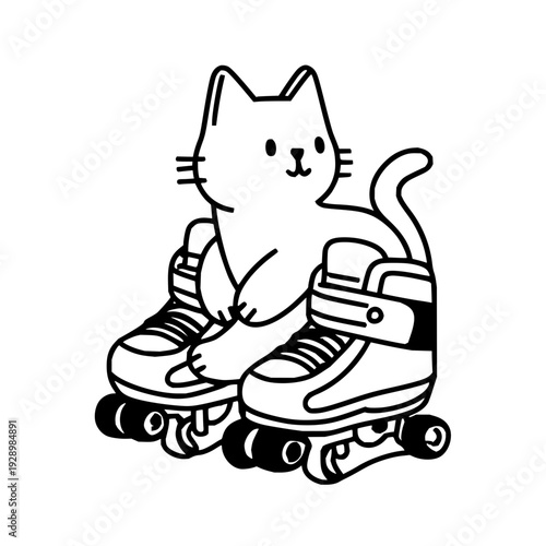 Playful cat wearing roller skates illustration for kids fun and carefree cartoon character
