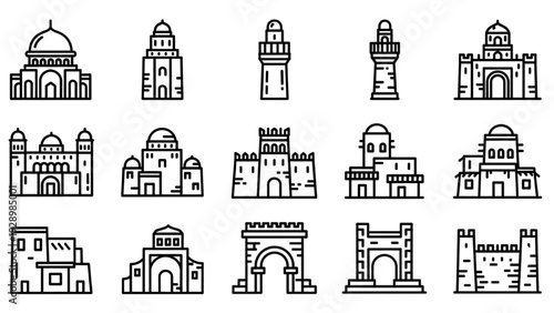 Ancient Architecture Line Art Illustrations of Famous Landmarks and Monuments