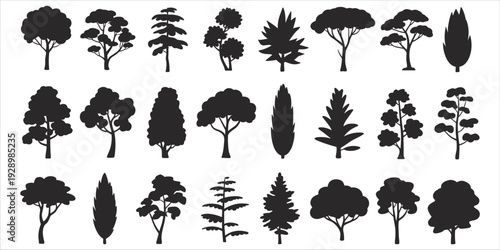 Assortment of tree silhouettes in different shapes and sizes trees nature