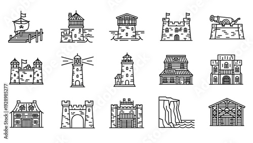 Collection of Historic Buildings and Landmarks Illustrated in Various Architectural Styles