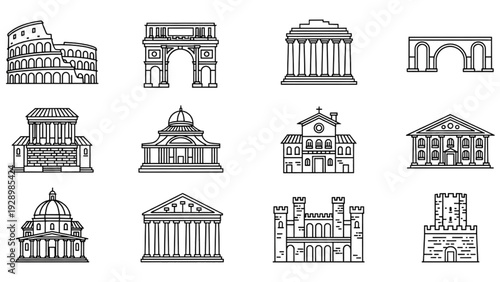 Ancient architectural monuments illustrated in a collection of drawings