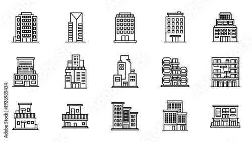 Collection of various building illustrations displayed in a grid layout.