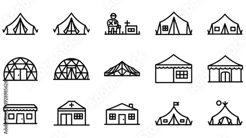 Collection of diverse tent illustrations showcasing various structures and designs