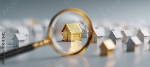 The Golden House Under a Magnifying Glass Among White Model Homes for Sale
