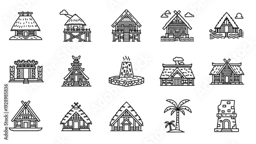 Collection of Illustrated Traditional Houses and Landmarks from Around the World