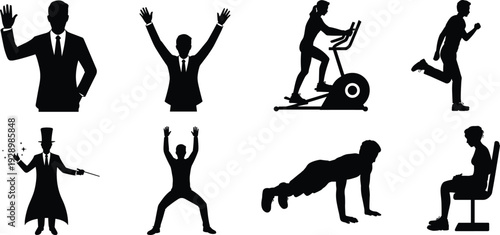 Assortment of Black Silhouette Figures Engaged in Different Activities woman business