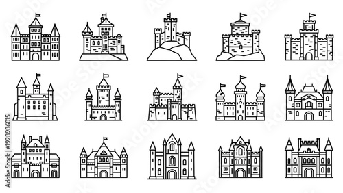 Collection of Castle Illustrations Showcasing Various Architectural Styles
