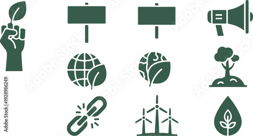 Set of eco friendly environmental awareness icons featuring nature symbols and sustainability concepts isolated on transparent background