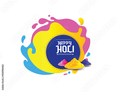 Holi celebration illustration of colorful Holi banner, poster indian Festival of Colours with hindi text holi hai