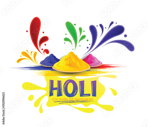Holi celebration illustration of colorful Holi banner, poster indian Festival of Colours with hindi text holi hai
