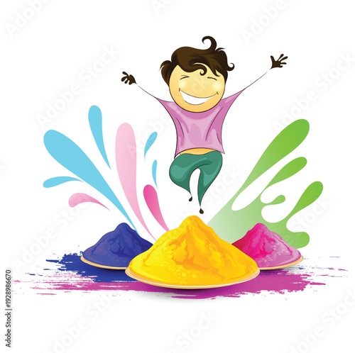 Holi celebration illustration of colorful Holi banner, poster indian Festival of Colours with hindi text holi hai