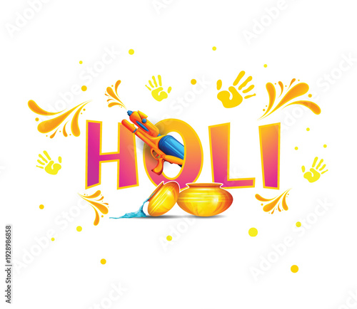 Holi celebration illustration of colorful Holi banner, poster indian Festival of Colours with hindi text holi hai