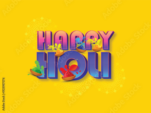 Holi celebration illustration of colorful Holi banner, poster indian Festival of Colours with hindi text holi hai