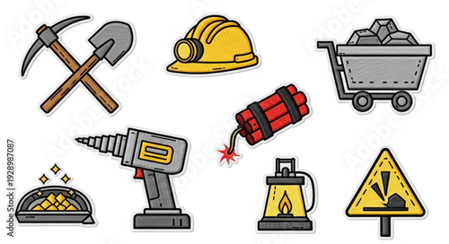 Mining tools and equipment illustration, representing the mining industry and its operations.