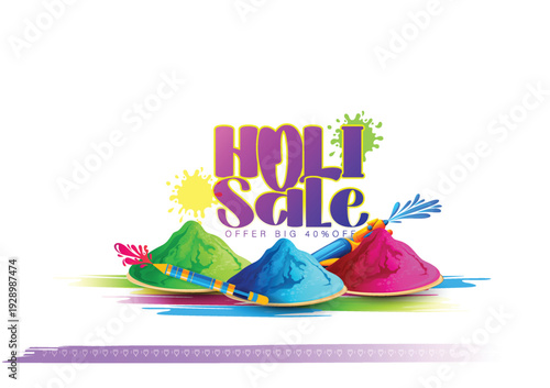 Holi celebration illustration of colorful Holi banner, poster indian Festival of Colours with hindi text holi hai