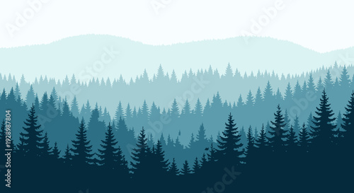 Silhouetted Evergreen Trees in Layers.